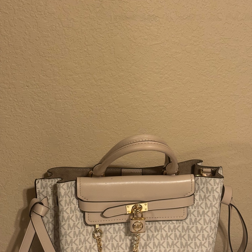 Michael Kors Vanilla MK Monogram Satchel Crossbody Bag